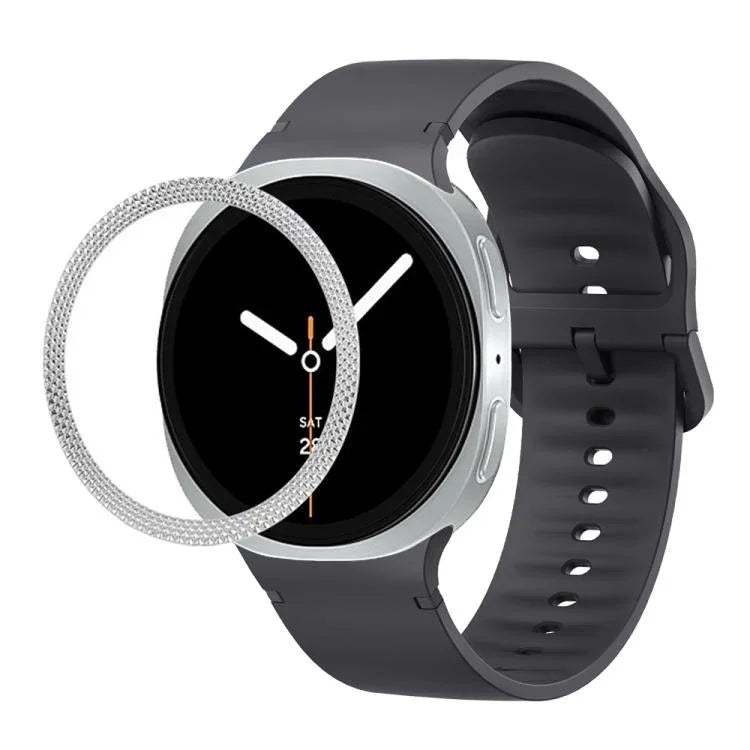 菱形紋理錶圈及純色縫線矽膠錶帶，適用於 Samsung Galaxy Watch8 44mm，適用於 Samsung Galaxy Watch8 40mm