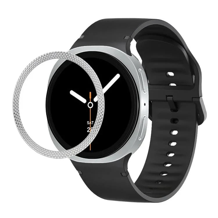 菱形紋理錶圈及純色縫線矽膠錶帶，適用於 Samsung Galaxy Watch8 44mm，適用於 Samsung Galaxy Watch8 40mm