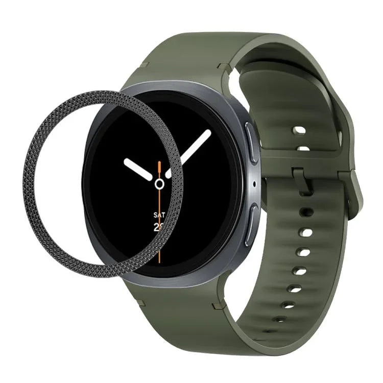 菱形紋理錶圈及純色縫線矽膠錶帶，適用於 Samsung Galaxy Watch8 44mm，適用於 Samsung Galaxy Watch8 40mm