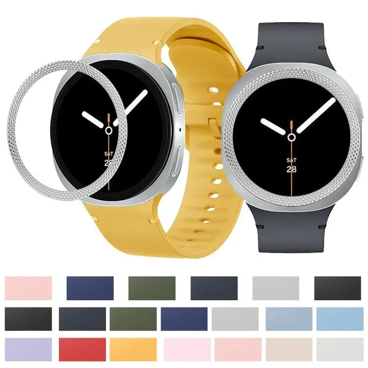 菱形紋理錶圈及純色縫線矽膠錶帶，適用於 Samsung Galaxy Watch8 44mm，適用於 Samsung Galaxy Watch8 40mm