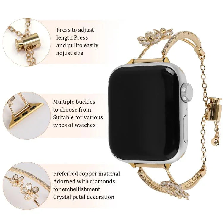 銅鑲嵌鋯石五瓣花手鍊錶帶，適用於 Apple Watch 46mm / 49mm / 45mm / 44mm，適用於 Apple Watch 42mm / 41mm / 40mm / 38mm