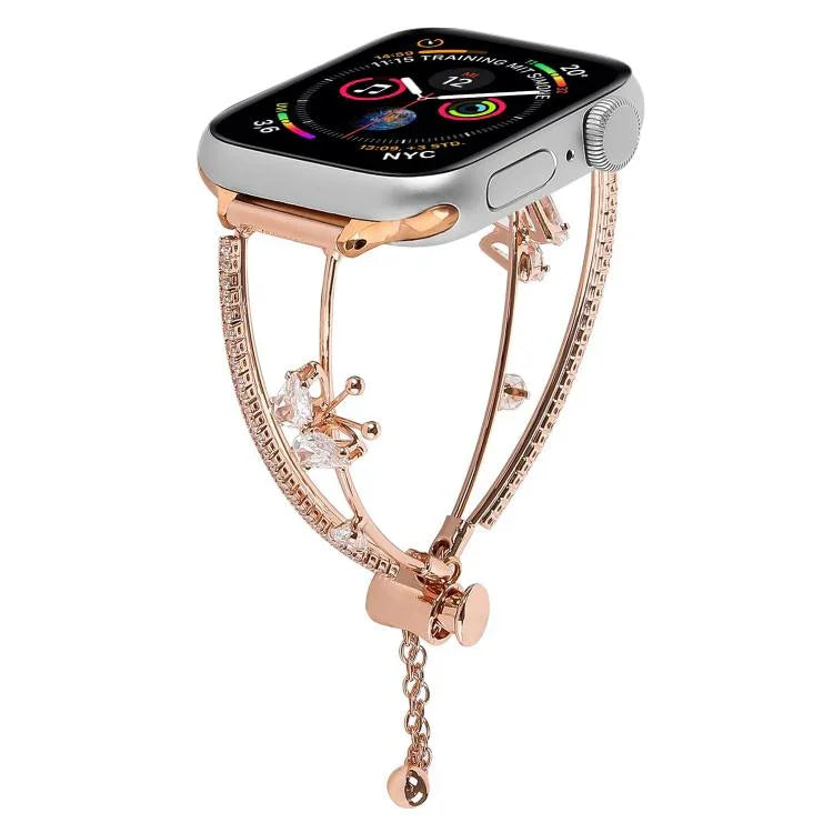 銅鑲嵌蝴蝶鋯石手鍊錶帶，適用於 Apple Watch 46mm / 49mm / 45mm / 44mm，適用於 Apple Watch 42mm / 41mm / 40mm / 38mm