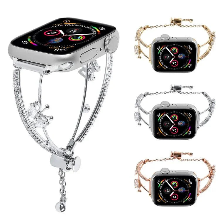 銅鑲嵌蝴蝶鋯石手鍊錶帶，適用於 Apple Watch 46mm / 49mm / 45mm / 44mm，適用於 Apple Watch 42mm / 41mm / 40mm / 38mm