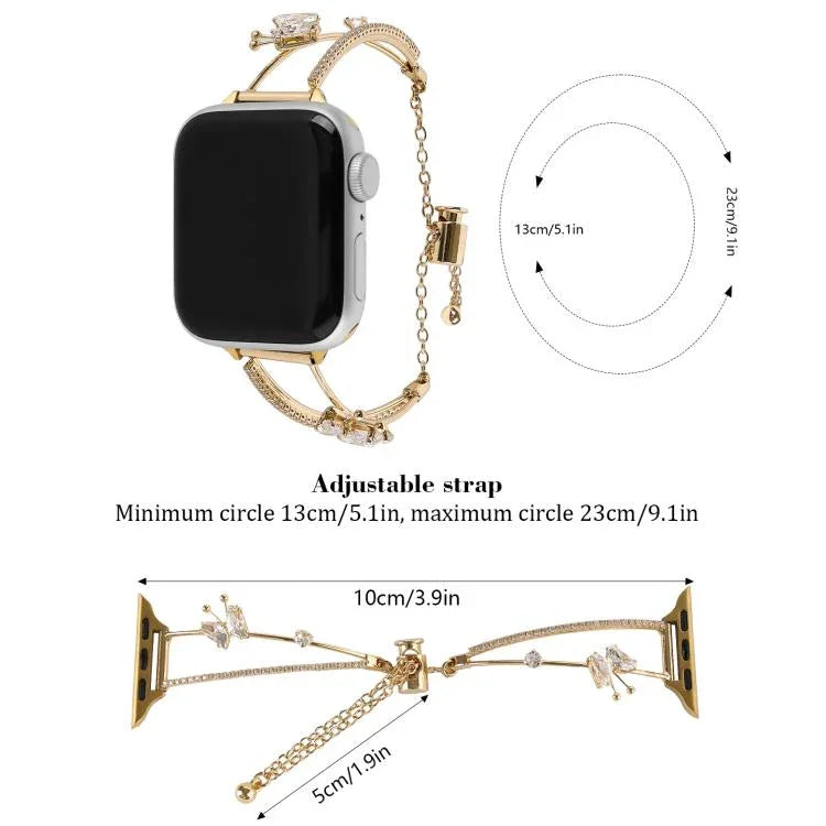 銅鑲嵌蝴蝶鋯石手鍊錶帶，適用於 Apple Watch 46mm / 49mm / 45mm / 44mm，適用於 Apple Watch 42mm / 41mm / 40mm / 38mm