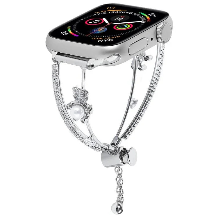 銅鑲嵌熊造型鋯石手鍊錶帶，適用於 Apple Watch 46mm / 49mm / 45mm / 44mm，適用於 Apple Watch 42mm / 41mm / 40mm / 38mm