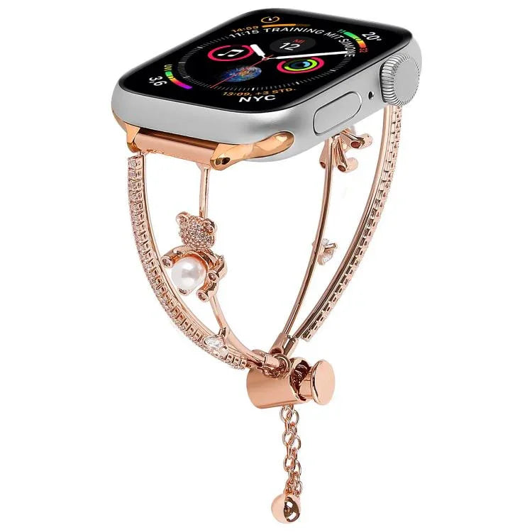 銅鑲嵌熊造型鋯石手鍊錶帶，適用於 Apple Watch 46mm / 49mm / 45mm / 44mm，適用於 Apple Watch 42mm / 41mm / 40mm / 38mm
