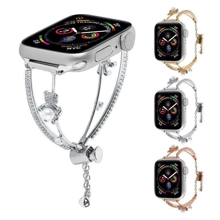 銅鑲嵌熊造型鋯石手鍊錶帶，適用於 Apple Watch 46mm / 49mm / 45mm / 44mm，適用於 Apple Watch 42mm / 41mm / 40mm / 38mm