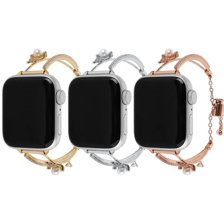 銅鑲嵌熊造型鋯石手鍊錶帶，適用於 Apple Watch 46mm / 49mm / 45mm / 44mm，適用於 Apple Watch 42mm / 41mm / 40mm / 38mm