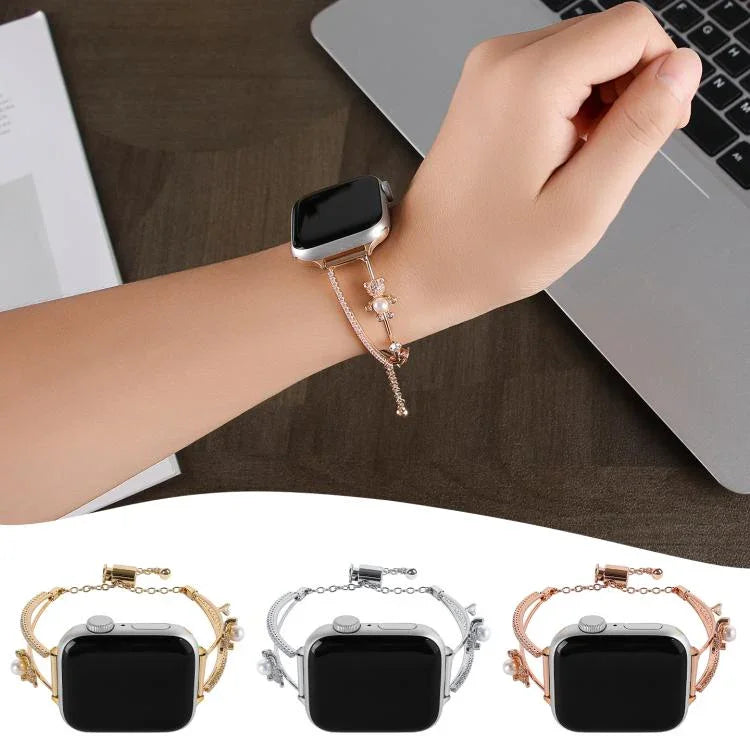 銅鑲嵌熊造型鋯石手鍊錶帶，適用於 Apple Watch 46mm / 49mm / 45mm / 44mm，適用於 Apple Watch 42mm / 41mm / 40mm / 38mm