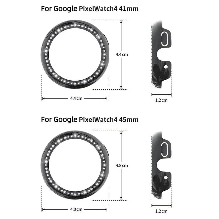 單排鑽石鏤空 PC 錶殼保護蓋，適用於 Google Pixel Watch4 45mm，適用於 Google Pixel Watch4 41mm