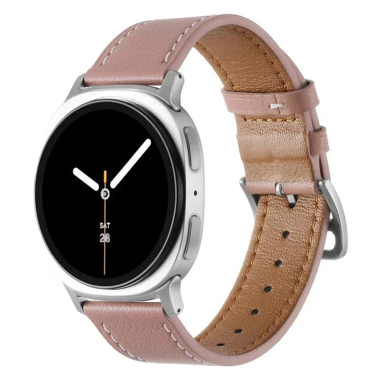 不鏽鋼銀色扣環真皮錶帶，適用於 Samsung Galaxy Watch8 / Watch8 Classic