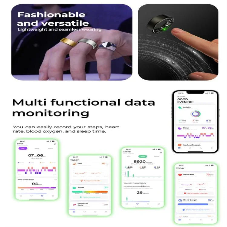 R100 SIZE 13 Smart Ring, Support Heart Rate / Blood Oxygen / Sleep Monitoring / Remote Photography