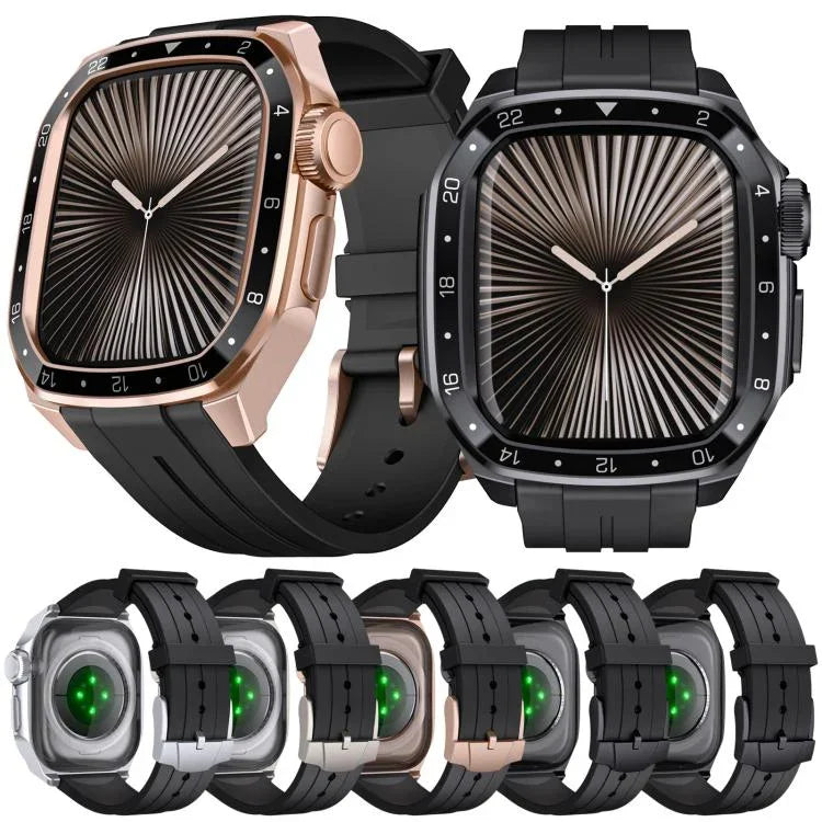 比例模型一體成型金屬框矽膠錶帶，適用於 Apple Watch Series 10 46mm