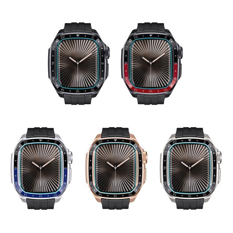 比例模型一體成型金屬框矽膠錶帶，適用於 Apple Watch Series 10 46mm