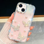 Diamond Glitter Pearl Butterfly Four-Corner Shockproof Phone Case, For iPhone 13
