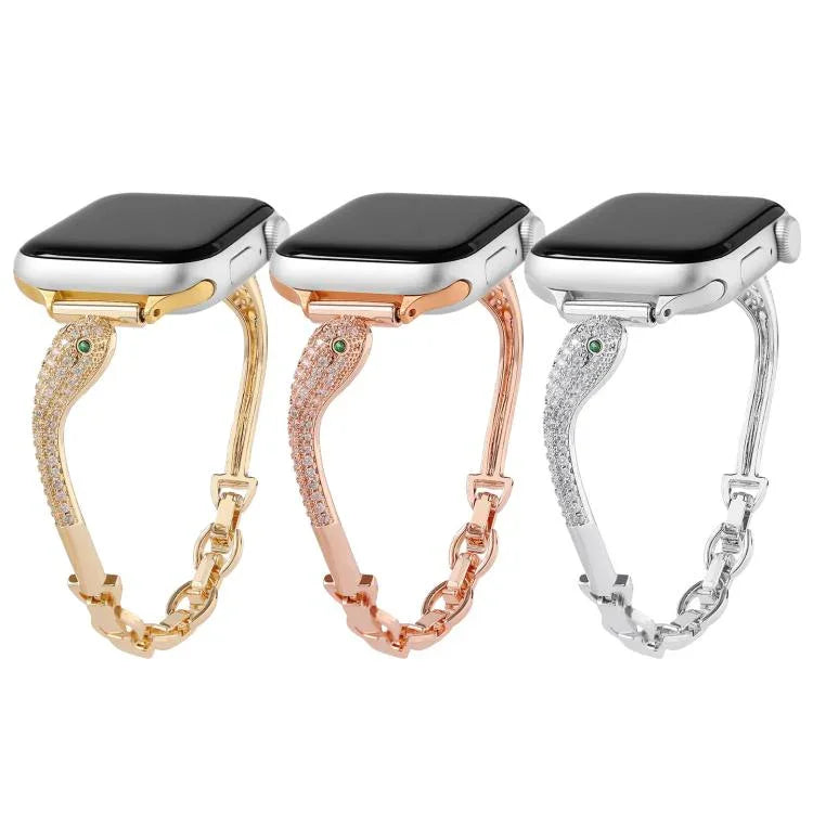 銅鑲鋯石蛇頭錶帶，適用於 Apple Watch 46mm / 49mm / 45mm / 44mm，適用於 Apple Watch 42mm / 41mm / 40mm / 38mm