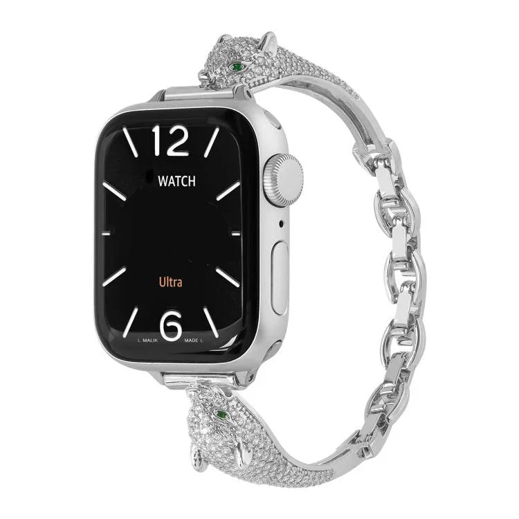 銅鑲鋯石豹頭錶帶，適用於 Apple Watch 46mm / 49mm / 45mm / 44mm，適用於 Apple Watch 42mm / 41mm / 40mm / 38mm
