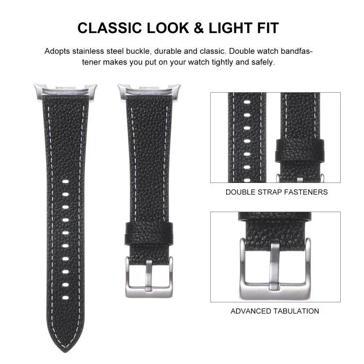 雙面荔枝紋皮革錶帶，適用於 Samsung Galaxy Watch8 / Watch8 Classic