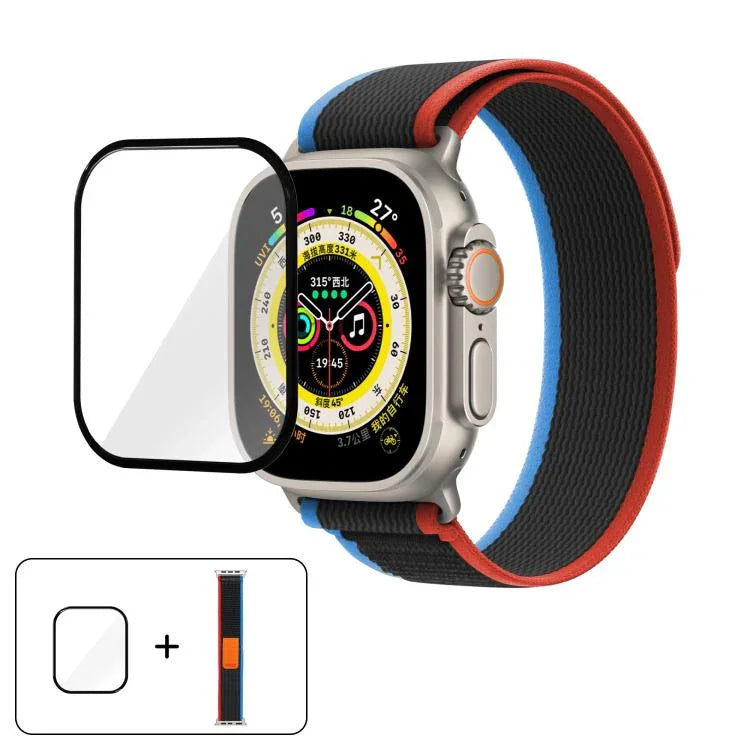 Wild Path Loop 尼龍錶帶搭配 3D 曲面膜，適用於 Apple Watch Series 10 46mm，適用於 Apple Watch Series 10 42mm，適用於 Apple Watch 6 / 5 / 4 / SE 44mm