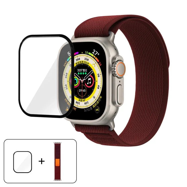 Wild Path Loop 尼龍錶帶搭配 3D 曲面膜，適用於 Apple Watch Series 9 / 8 / 7 41mm，適用於 Apple Watch 3 / 2 / 1 38mm，適用於 Apple Watch 3 / 2 / 1 42mm