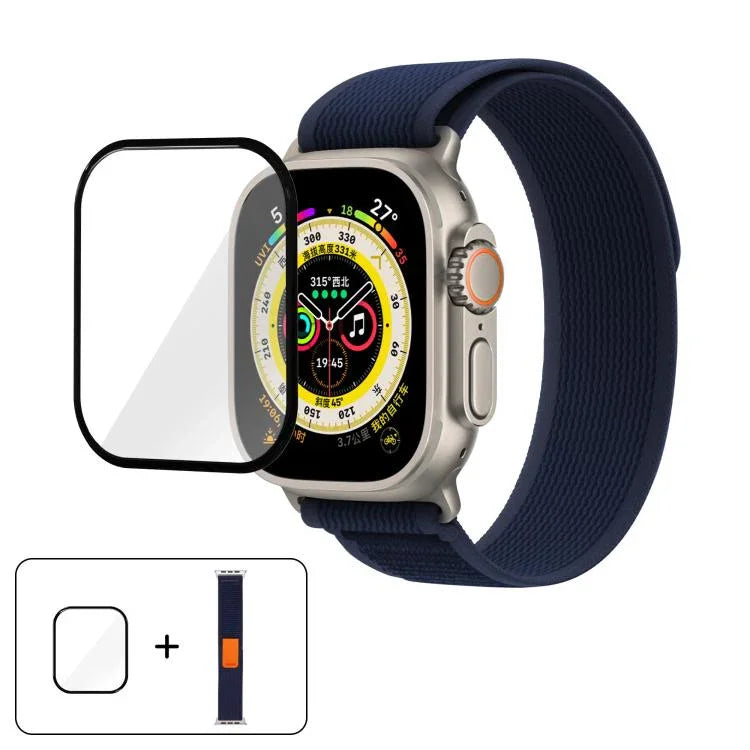 Wild Path Loop 尼龍錶帶搭配 3D 曲面膜，適用於 Apple Watch Series 9 / 8 / 7 41mm，適用於 Apple Watch 3 / 2 / 1 38mm，適用於 Apple Watch 3 / 2 / 1 42mm