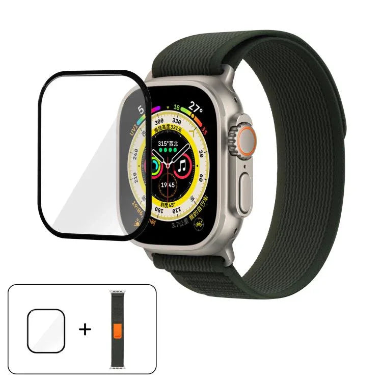 Wild Path Loop 尼龍錶帶搭配 3D 曲面膜，適用於 Apple Watch Series 9 / 8 / 7 41mm，適用於 Apple Watch 3 / 2 / 1 38mm，適用於 Apple Watch 3 / 2 / 1 42mm