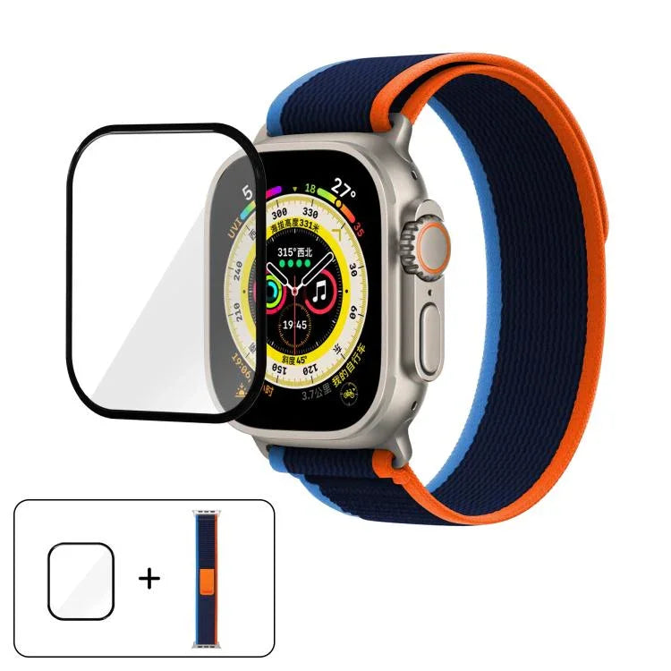 Wild Path Loop 尼龍錶帶搭配 3D 曲面膜，適用於 Apple Watch Series 9 / 8 / 7 41mm，適用於 Apple Watch 3 / 2 / 1 38mm，適用於 Apple Watch 3 / 2 / 1 42mm