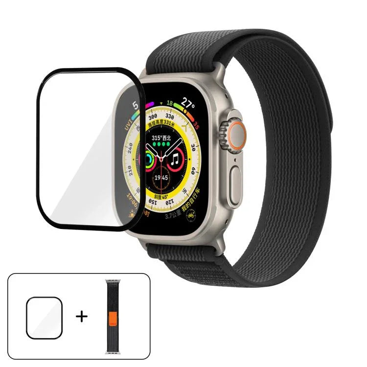 Wild Path Loop 尼龍錶帶搭配 3D 曲面膜，適用於 Apple Watch Series 9 / 8 / 7 41mm，適用於 Apple Watch 3 / 2 / 1 38mm，適用於 Apple Watch 3 / 2 / 1 42mm