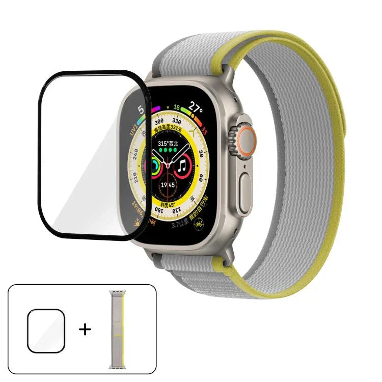 Wild Path Loop 尼龍錶帶搭配 3D 曲面膜，適用於 Apple Watch Series 9 / 8 / 7 41mm，適用於 Apple Watch 3 / 2 / 1 38mm，適用於 Apple Watch 3 / 2 / 1 42mm