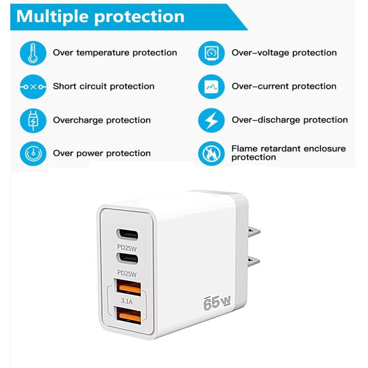TE-PD44 雙 USB-A 雙 Type-C 四埠手機充電器，歐規插頭，美規插頭