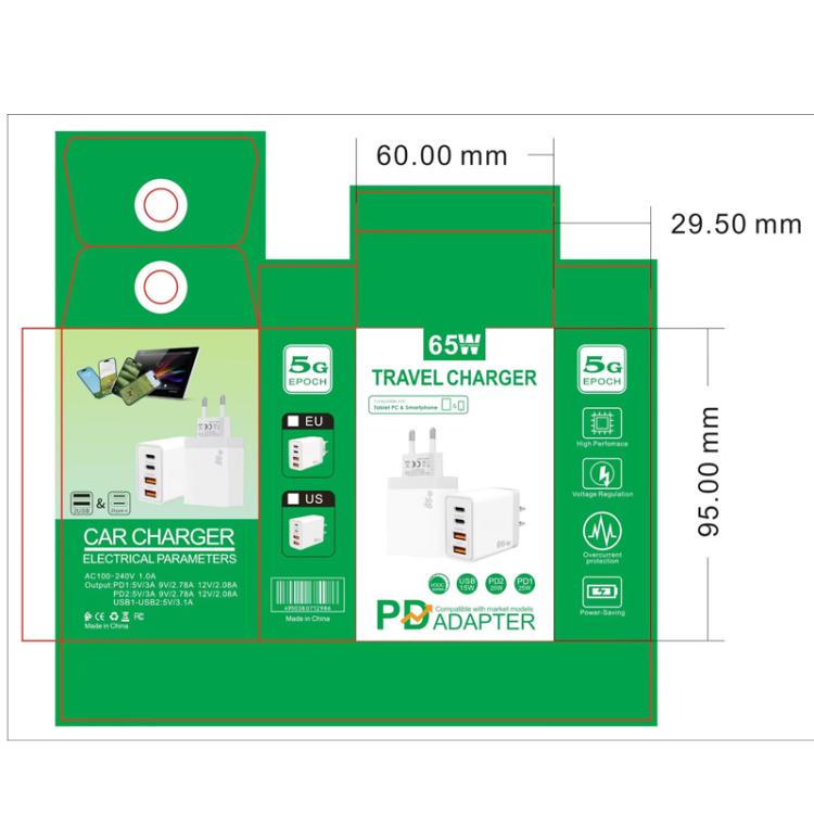 TE-PD44 雙 USB-A 雙 Type-C 四埠手機充電器，歐規插頭，美規插頭