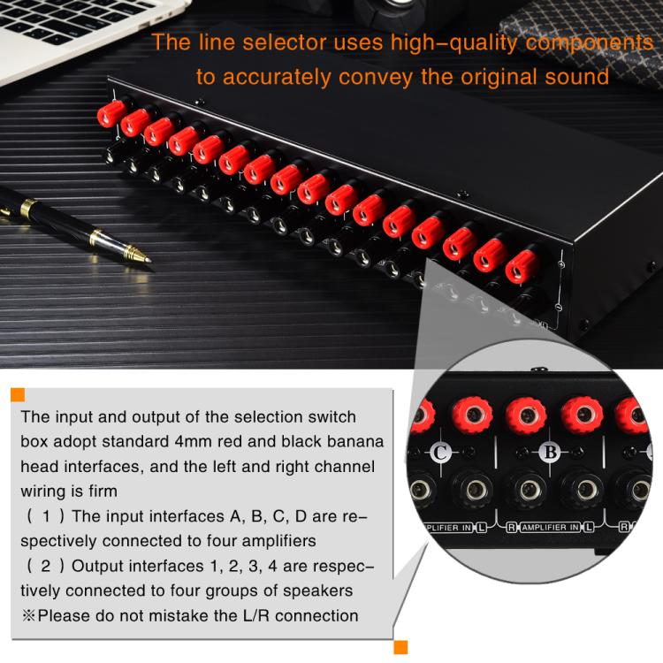 B075 4輸入4輸出功率放大器揚聲器選擇切換器，300W 每通道音質無損，B075
