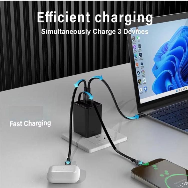 FC1 3-in-1 70cm Retractable Type-C Cable, PD3.0, QC3.0 USB Phone Charger, UK Plug, UK Plug