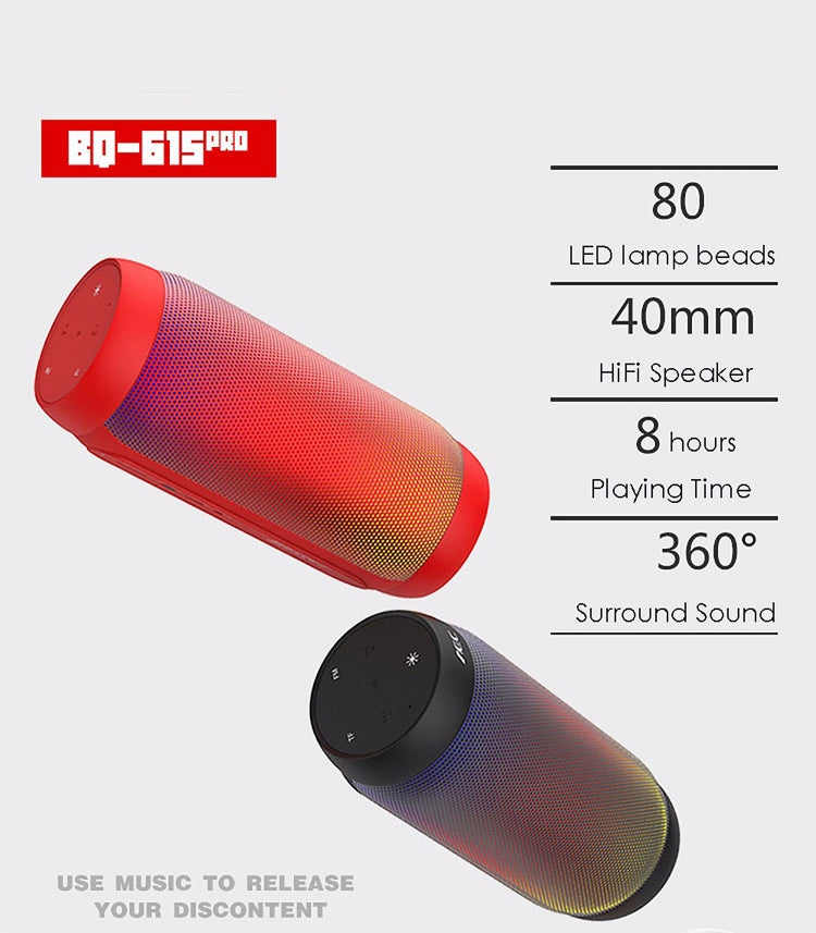BQ615 PRO 彩色 LED 無線 HiFi 立體聲喇叭，結合藍牙 + TF 卡播放器 + FM 收音機 + AUX + NFC，BQ615 PRO