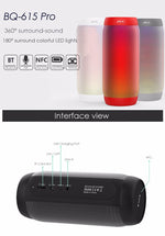 BQ615 PRO 彩色 LED 無線 HiFi 立體聲喇叭，結合藍牙 + TF 卡播放器 + FM 收音機 + AUX + NFC，BQ615 PRO