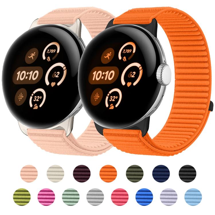 織紋尼龍魔鬼氈金屬接口錶帶，適用於 Google Pixel Watch 4 / Watch 3 45mm，適用於 Google Pixel Watch 4 / 3 / 2 / 1 41mm