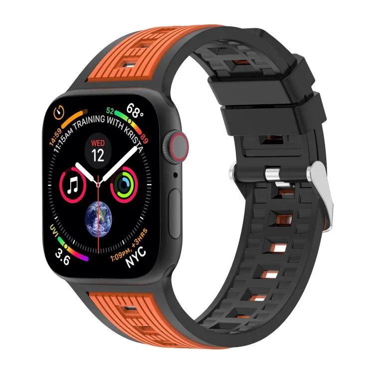 雙色直條紋矽膠錶帶，適用於Apple Watch 46mm / 49mm / 45mm / 44mm，42mm / 41mm / 40mm / 38mm