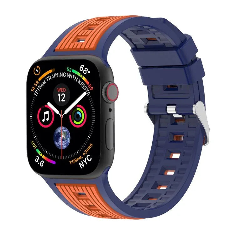 雙色直條紋矽膠錶帶，適用於Apple Watch 46mm / 49mm / 45mm / 44mm，42mm / 41mm / 40mm / 38mm