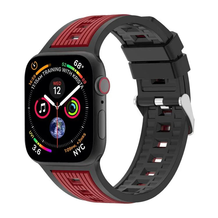 雙色直條紋矽膠錶帶，適用於Apple Watch 46mm / 49mm / 45mm / 44mm，42mm / 41mm / 40mm / 38mm