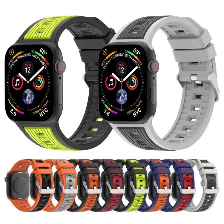 雙色直條紋矽膠錶帶，適用於Apple Watch 46mm / 49mm / 45mm / 44mm，42mm / 41mm / 40mm / 38mm