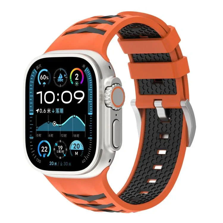 輪胎紋雙色矽膠錶帶，適用於Apple Watch 46mm / 49mm / 45mm / 44mm，42mm / 41mm / 40mm / 38mm