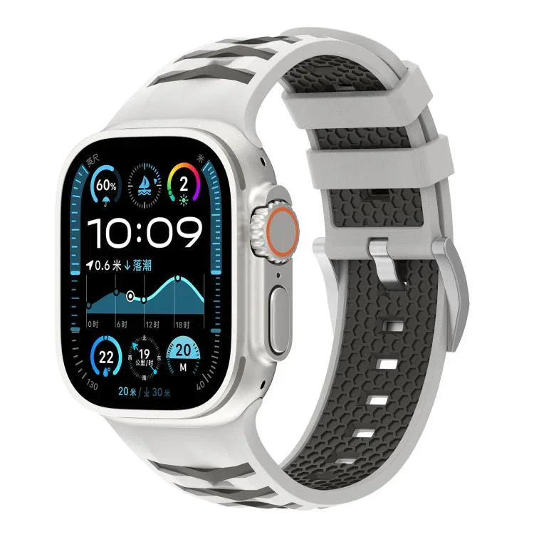 輪胎紋雙色矽膠錶帶，適用於Apple Watch 46mm / 49mm / 45mm / 44mm，42mm / 41mm / 40mm / 38mm