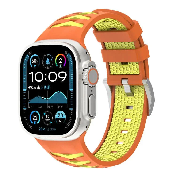 輪胎紋雙色矽膠錶帶，適用於Apple Watch 46mm / 49mm / 45mm / 44mm，42mm / 41mm / 40mm / 38mm
