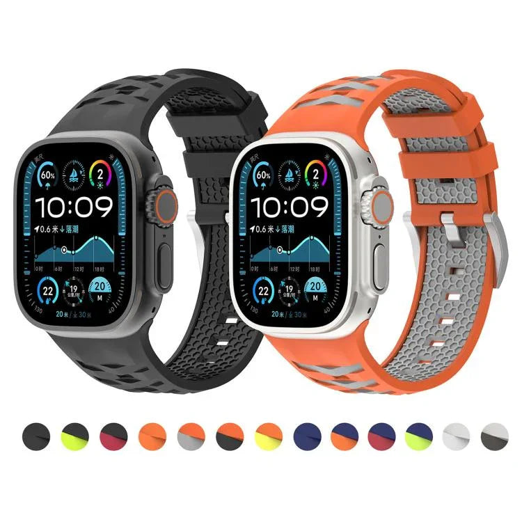 輪胎紋雙色矽膠錶帶，適用於Apple Watch 46mm / 49mm / 45mm / 44mm，42mm / 41mm / 40mm / 38mm