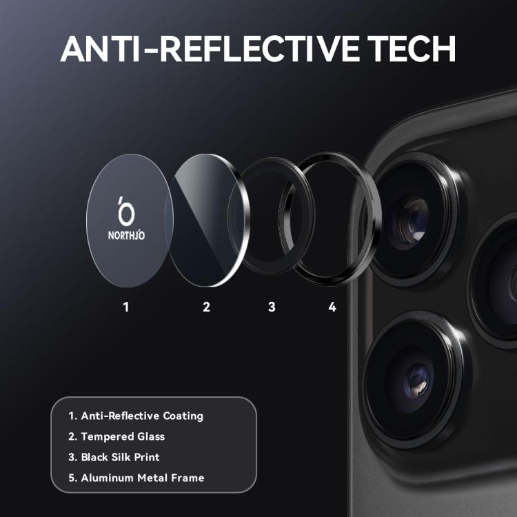 NORTHJO 相機鏡頭保護圈 CD 金屬環鋼化玻璃膜，適用於 iPhone 17 Pro / 17 Pro Max