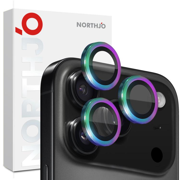 NORTHJO 相機鏡頭保護圈 CD 金屬環鋼化玻璃膜，適用於 iPhone 17 Pro / 17 Pro Max