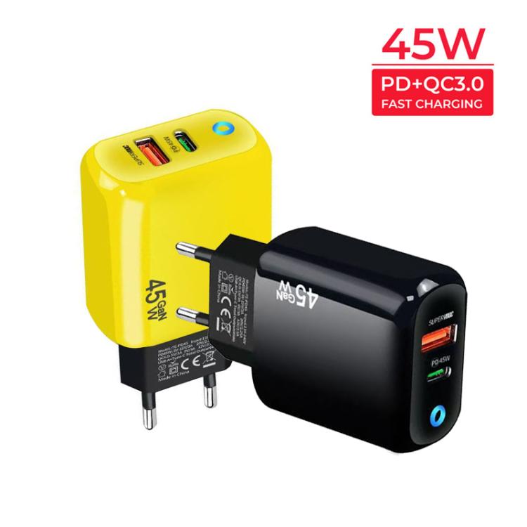 GaN 45W PD3.0 + QC3.0 完全相容協議筆記型電腦 / 平板充電器，歐規插頭，歐規插頭