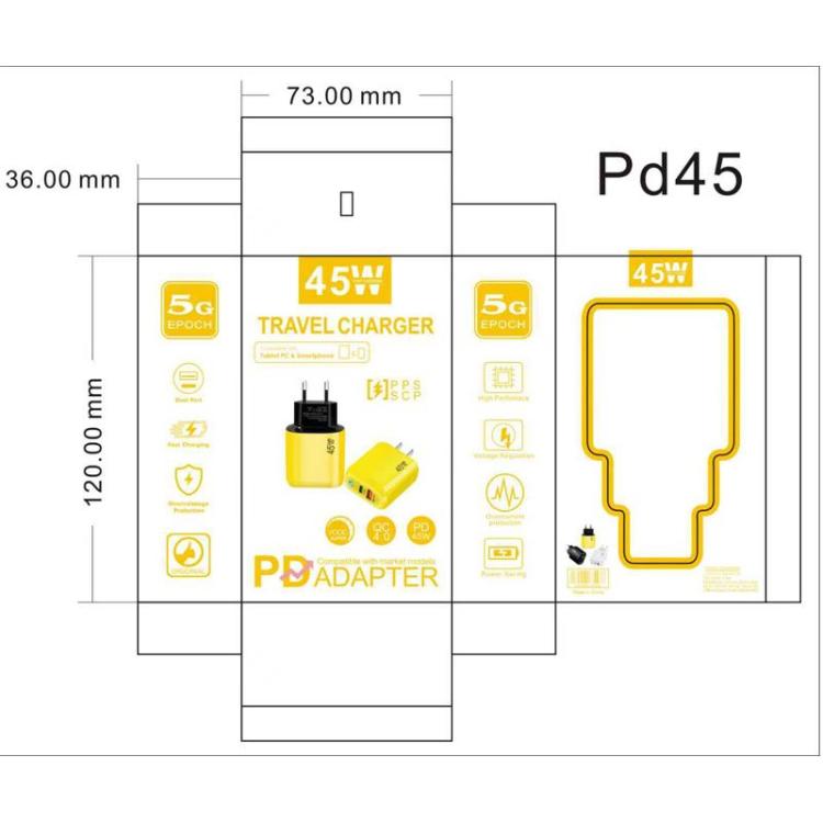 GaN 45W PD3.0 + QC3.0 完全相容協議筆記型電腦 / 平板充電器，歐規插頭，歐規插頭