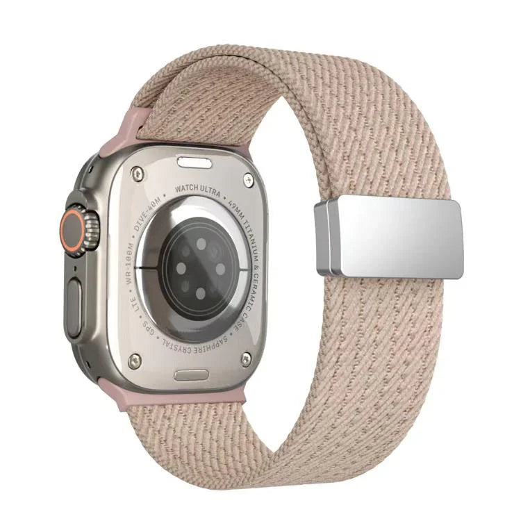 單色磁扣四股彈性尼龍錶帶，適用於 Apple Watch 46mm / 49mm / 45mm / 44mm，適用於 Apple Watch 42mm / 41mm / 40mm / 38mm