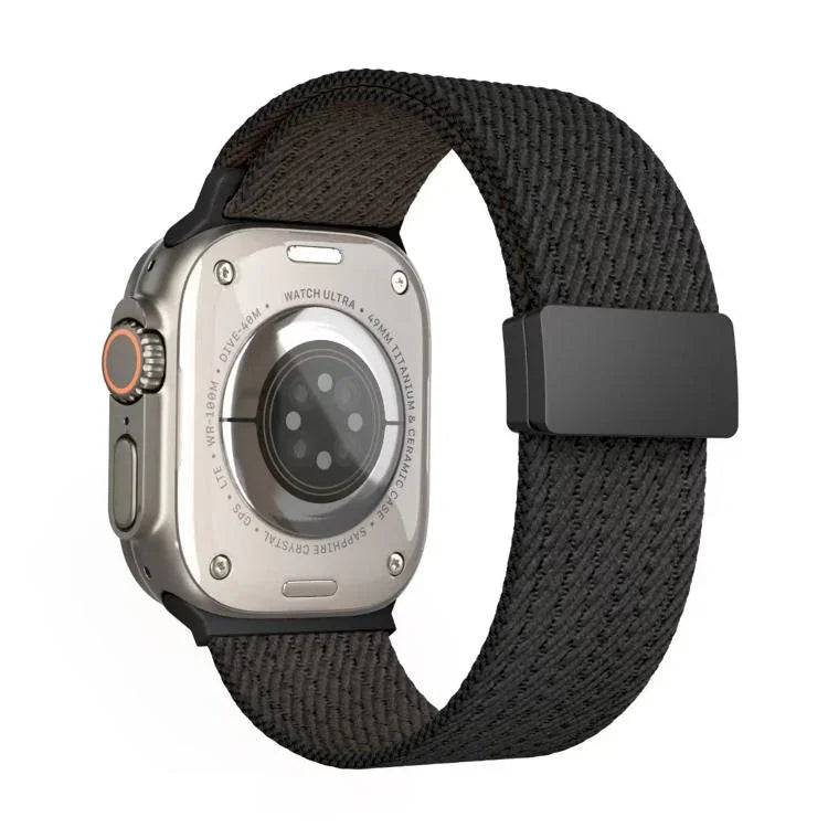 單色磁扣四股彈性尼龍錶帶，適用於 Apple Watch 46mm / 49mm / 45mm / 44mm，適用於 Apple Watch 42mm / 41mm / 40mm / 38mm